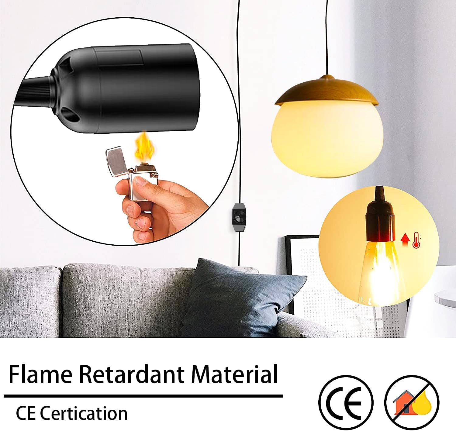 1.8M Hanging Lamp Cord AU Plug in Pendant Light Cord, E27 E26 Base Socket Dimmer Switch DIY Pendant Lamp Kit for Cafe, Bar, Restaurant, Office, Farmhouse Home, Kitchen, Bedroom(Bulb Not Included) (Black 2 Pack)